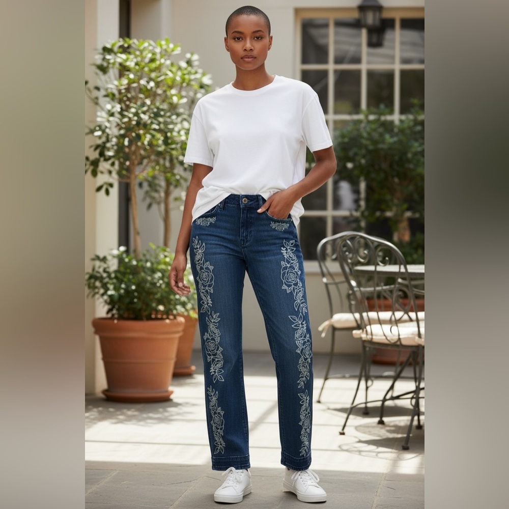 Ann Taylor LOFT Curvy Straight Leg Jeans laser itched.